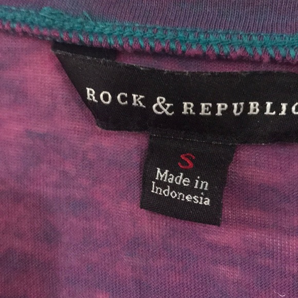 ROCK & REPUBLIC PURPLE BURNOUT VNECK TEE SZ SMALL - Picture 2 of 6